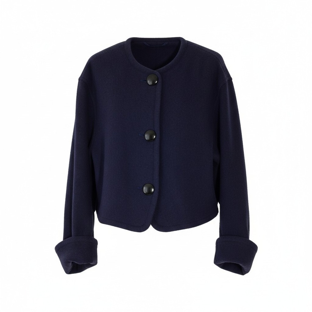Vintage‎ Guy Laroche Paris Jacket Womens Large Blue Wool Button Up Cropped